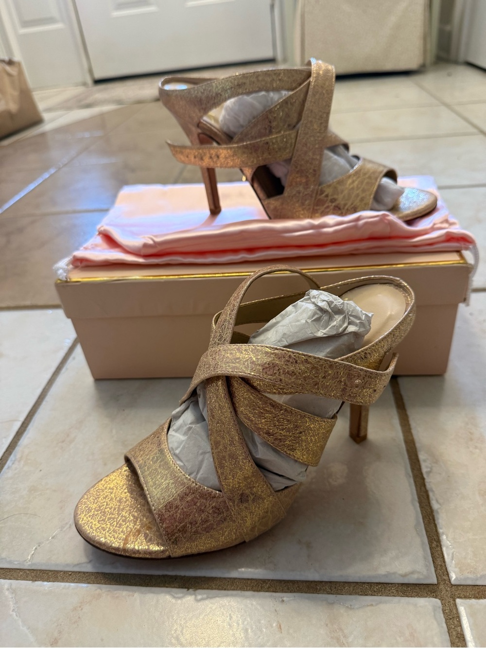 Phoebe Metallic Gold Strappy High Heel Sandals for Women Vintage